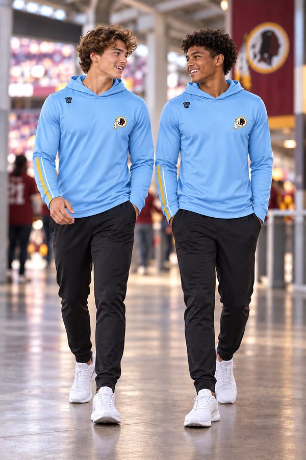Worn by two friends on the stadium concourse